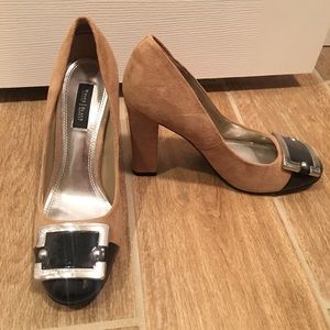 White House Black Market chunky suede heels